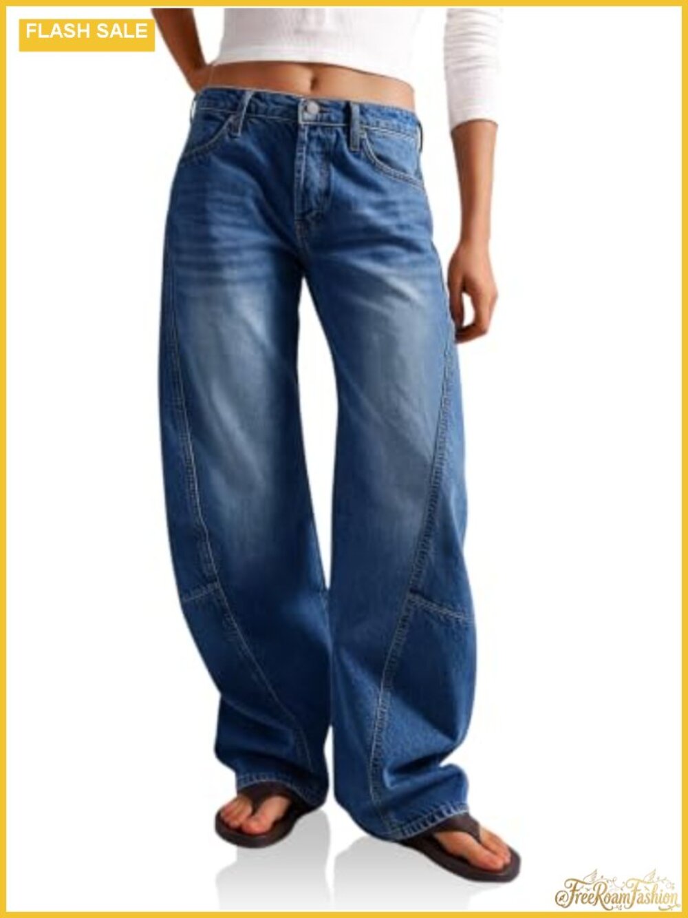 High Waisted Wide Leg Baggy Jeans with Front Seam